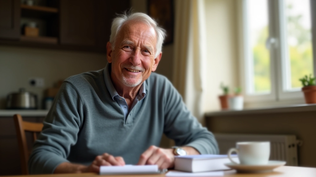 Man aged 65 in professional setting planning retirement with documentation